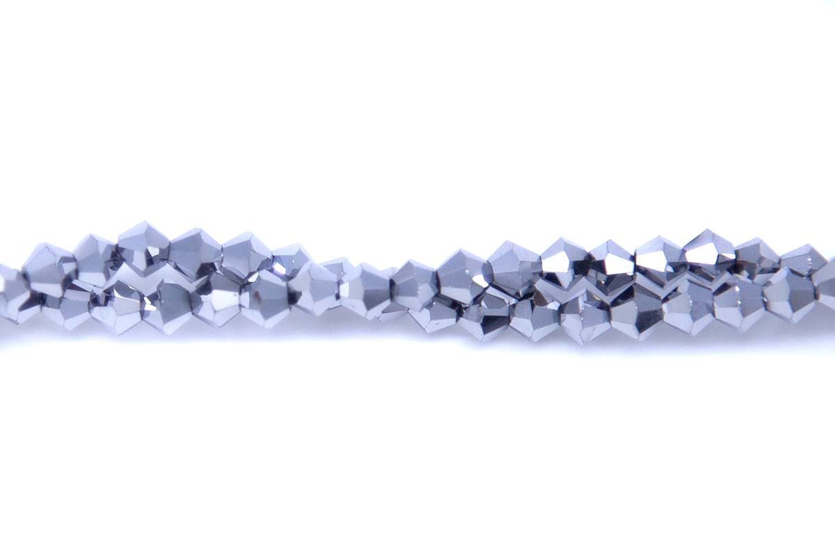 82CD815: Cut CRY Bicone MTLC Silver A A A 4mm 15-16" STR