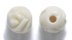 10BN114-R: Bone Carved Rose Round 10mm Average 10 Pieces