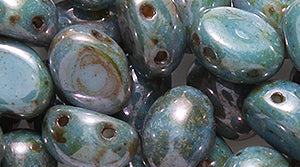 32CA214-83: Czech Candy Oval Two Hole Piccaso Green 6x8mm - 25 Pieces