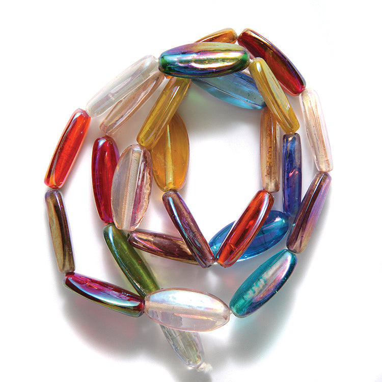 VE524-LO: Bead Mix Luster Oval 11x25mm 24Inch St