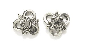 PW3411-S: Bead Cap W/Flowers Ant Pewter 9mm - 1PC