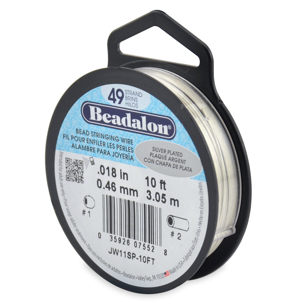 18FI294-SP10: Beadalon .018 49-strand Silver Plate 10 Feet Spool 1 Spool