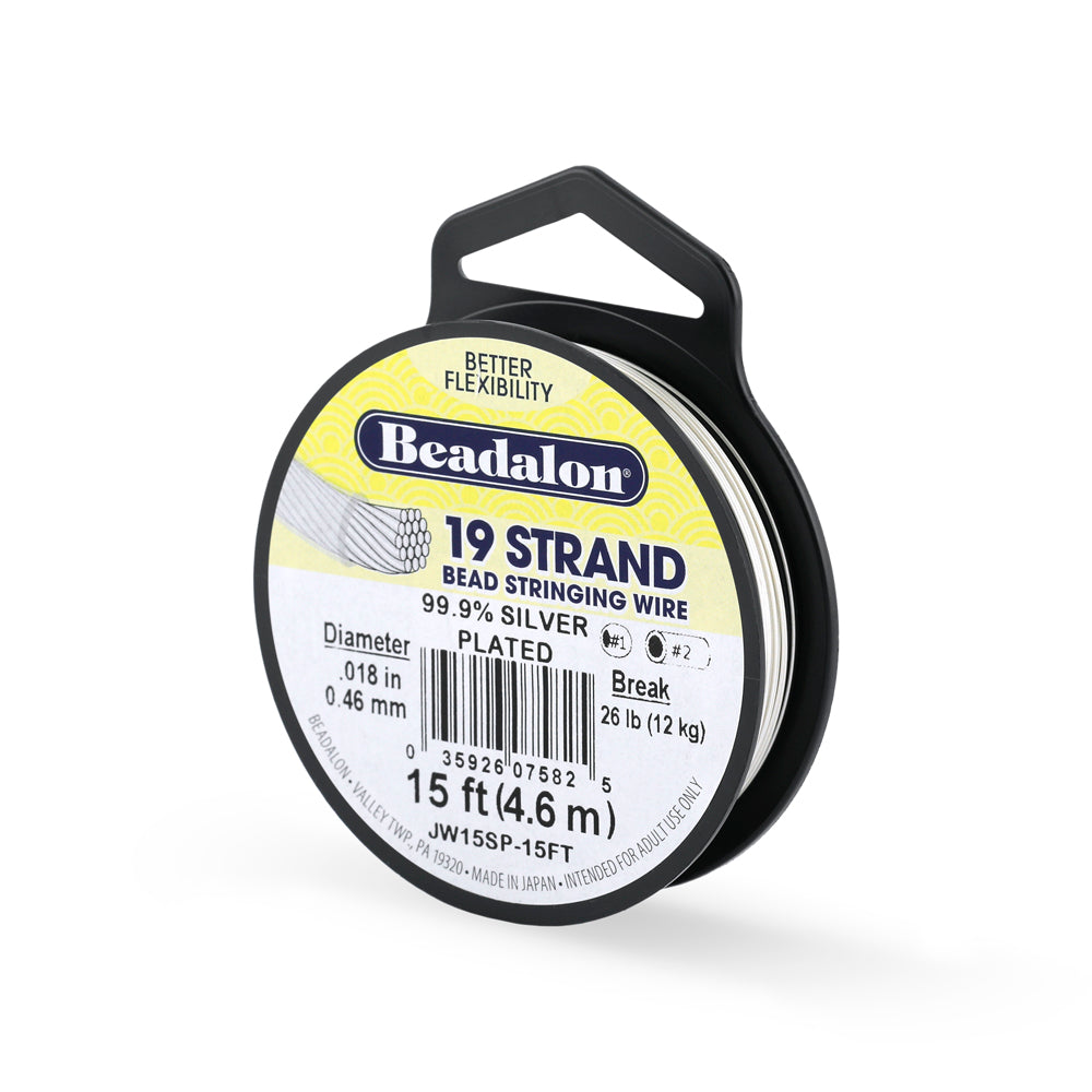 18FI296-SP15: Beadalon .018 19-strand Silver Plate 15ft Spool 1 Spool