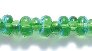 91SB583R: CZ Seed Bead Farfalle Trans Medium  Green AB 3x7mm-1STR