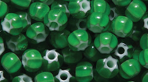 6SB284-WSLR: CZ Seed Bead White Heart Green Star 6/0 25GM
