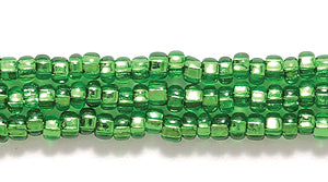 10SB483R: CZ Seed Bead SIL-Line LT MED Green Square/h 10/0-1HK