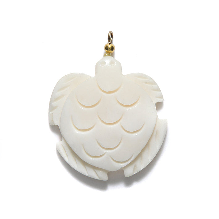 BN375-46: Bone Disc Pendant Carved Turtle 33mm 2 Pieces