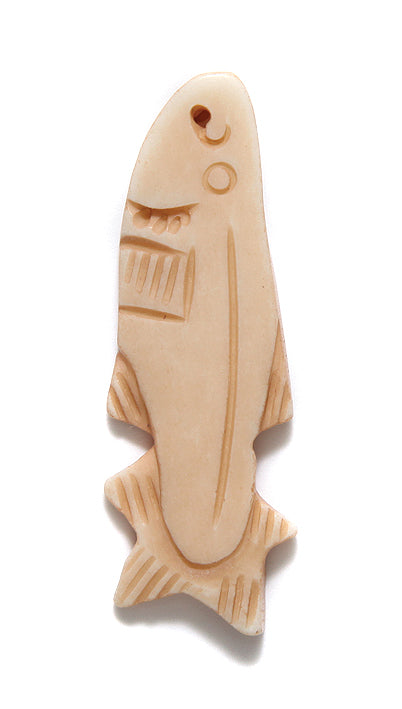 BN375-49A: Bone Carved Fish/salmon Antique 18x47mm 2 Pieces