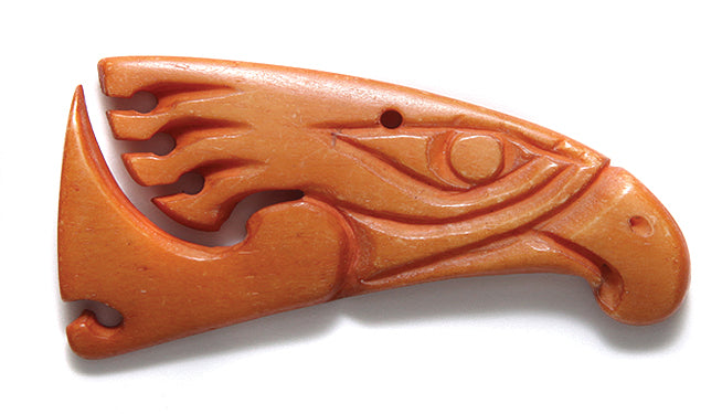 BN375-47A: Bone Carved Eagle Head Antique 27x50mm 1 Piece