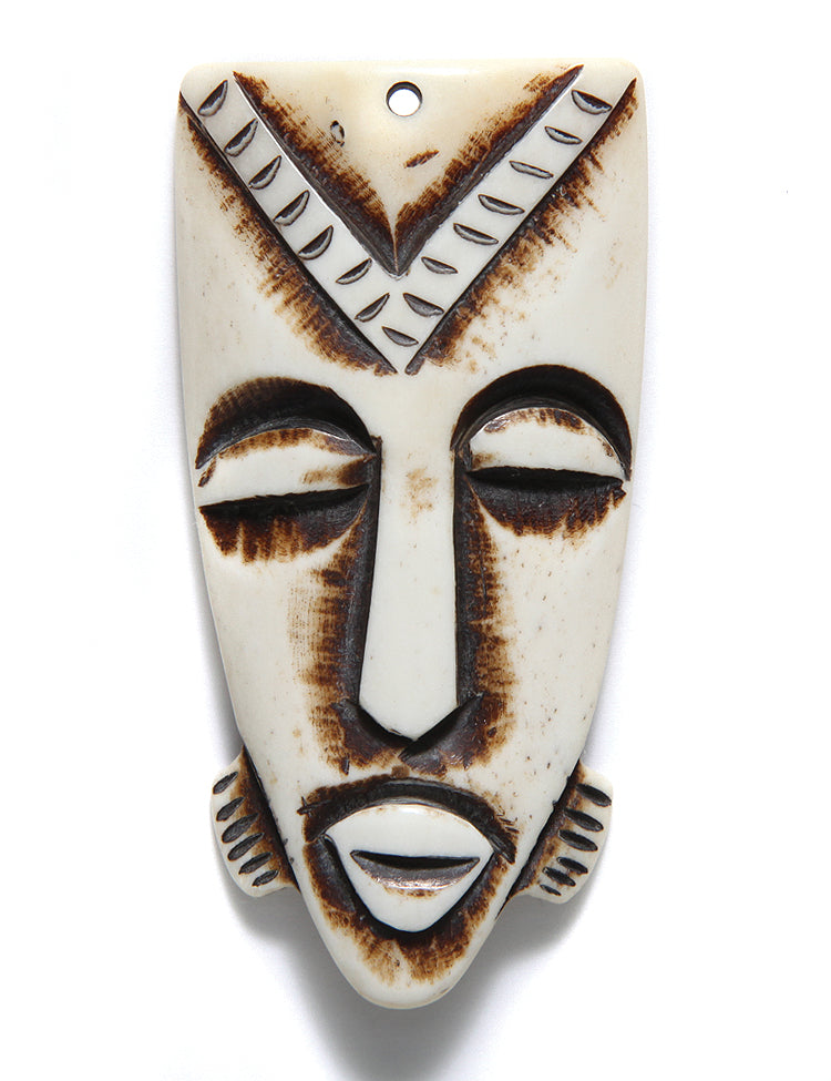 BN375-43: Bone Pendant Mask Curved 37x74mm Average 1 Piece
