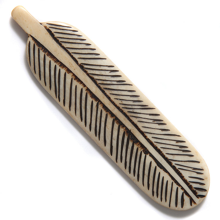 BN325-AN: Bone Feather Antiqued 34x120mm Average 1 Piece