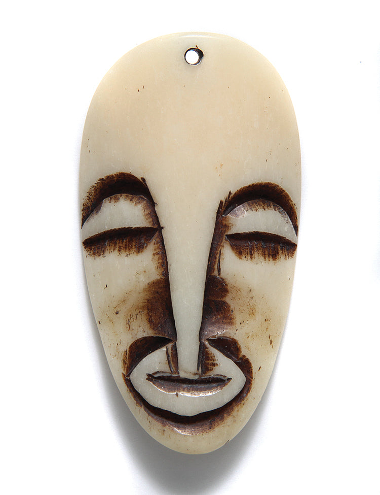 BN375-42: Bone Pendant Mask Curved 38x72mm Average 1 Piece