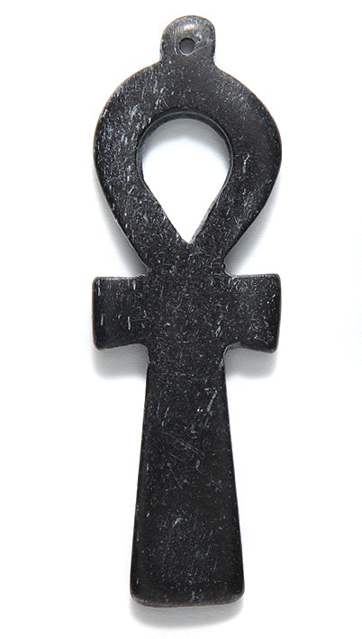 BN375-25: Bone Pendant Ankh Black 55mm 4 Pieces