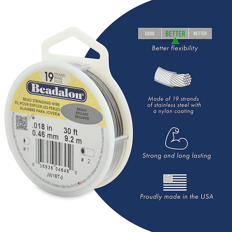 18FI854-30: Beadalon Beading Wire Gold Color .018 19-strand 30ft Spool