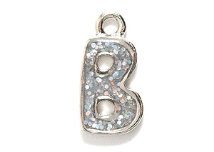PW3200-B: Charm Letter B w/Glitter Silver 15mm-1PC