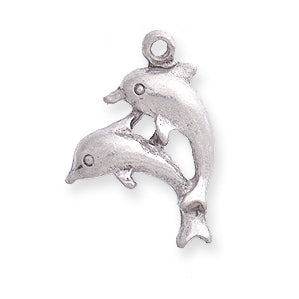 PW182-S: Two Dolphins Jumping Ant Pewter 14x16mm 1PC