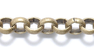 49CX3858: Chain 6mm Rolo LNK ANT Brass 1FT