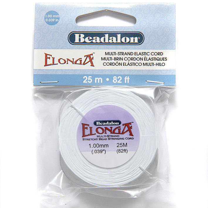 White ELONGA 0.7mm Multi-Strand Elastic Cord by Beadalon ~ 82ft (25m