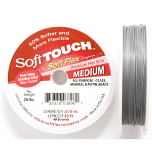 19SFT212-30: Soft Touch Satin Silver .019 49 Strand 30 Feet Spool
