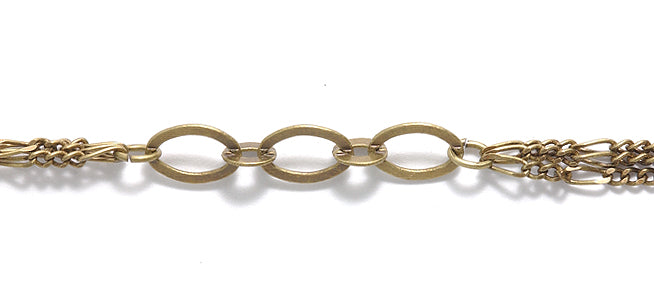 74CX858: Chain 6x9mm Flat Oval 3 Figaro ANT Brass 1FT