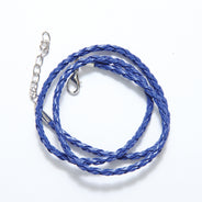 71LN176-17: Braided Leather Necklace Blue 17-19IN 1PC