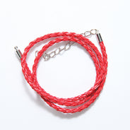 71LN144-17: Braided Leather Necklace Red 17-19IN 1PC