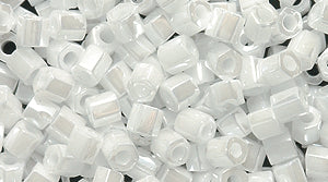 8SD612-HC: Seed Bead White Pearl Ceylon Hex Cut 8/0 8c-528  - - 250 Gram Bags