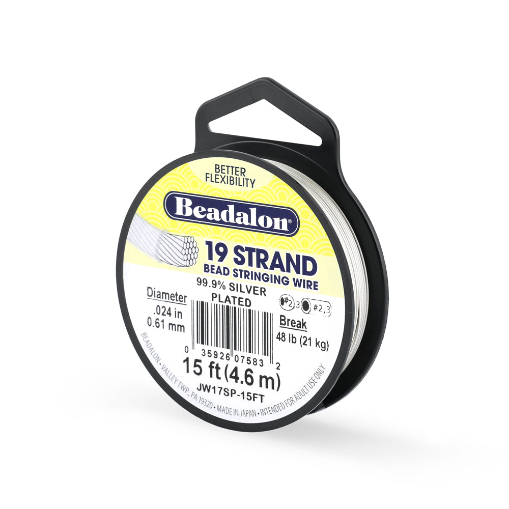 24FI296-SP15: Beadalon .024 19-strand Silver Plate 15ft Spool
