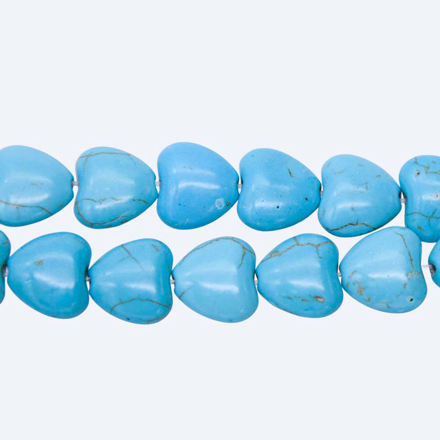 24ST612-BH: 14mm Blue Magnesite Heart Beads 15.5"
