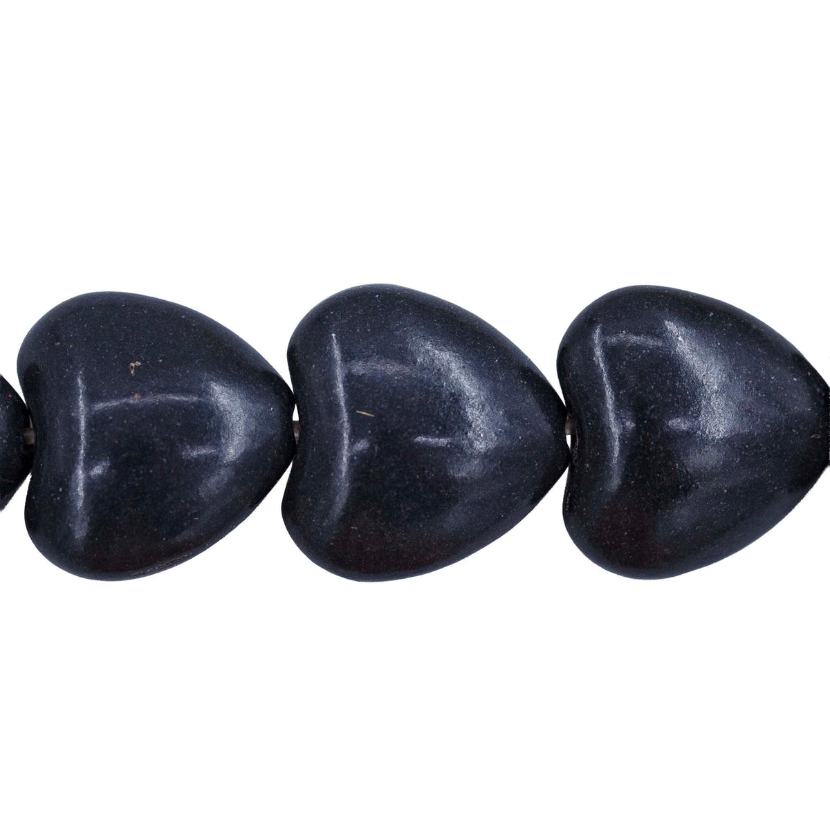 24ST612-BKH: 14mm Black Magnesite Puff Heart Beads 15.5"