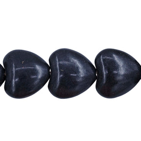24ST612-BKH: 14mm Black Magnesite Puff Heart Beads 15.5"