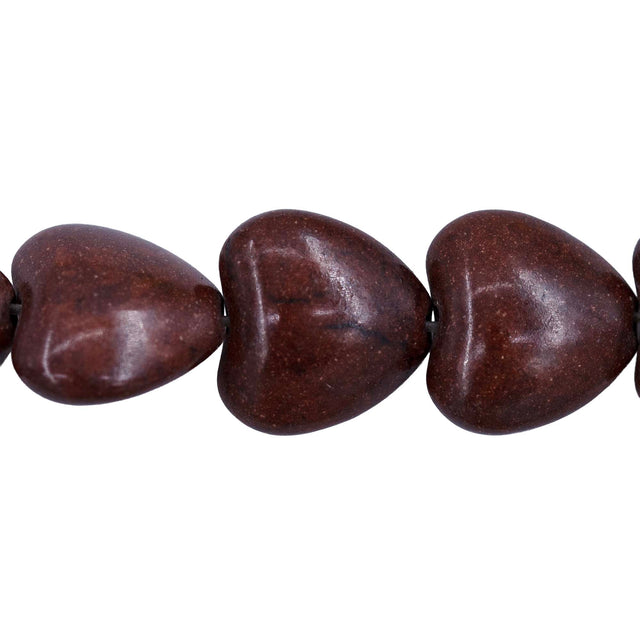 24ST612-COH: 14mm Coffee Magnesite Heart Beads 15.5"