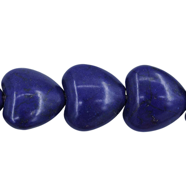 24ST612-DBH: 14mm Lapis Magnesite Puff Heart Beads 15.5"
