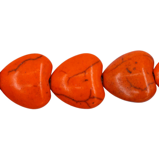 24ST612-OH: 14mm Orange Magnesite Puff Heart Beads 15.5"