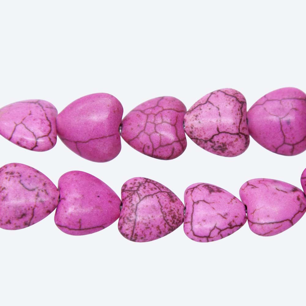 24ST612-PH: 14mm Pink Magnesite Puff Heart Beads 15.5"