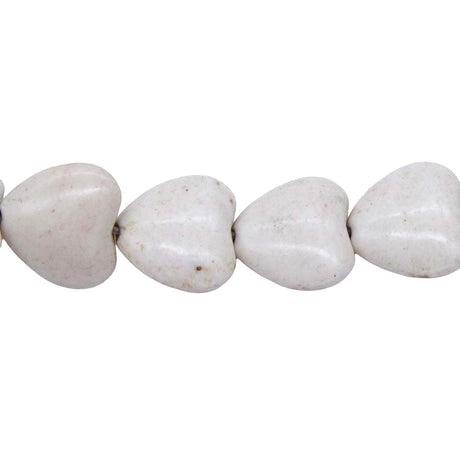 24ST612-WH: 14mm White Magnesite Puff Heart Beads 15.5"