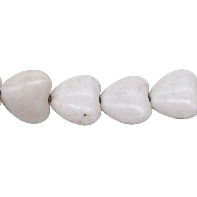 24ST612-WH: 14mm White Magnesite Puff Heart Beads 15.5"