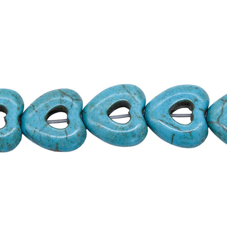 25ST612-BH: 15mm Blue Magnesite Hollow Heart Beads 15.5"