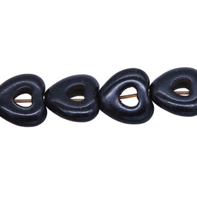 25ST612-BKH: 15mm Black Magnesite Hollow Heart Beads 15.5"