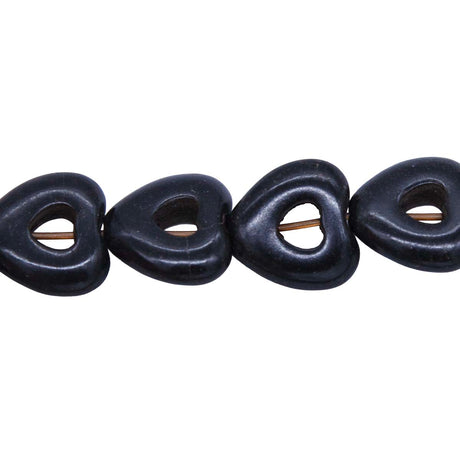 25ST612-BKH: 15mm Black Magnesite Hollow Heart Beads 15.5"