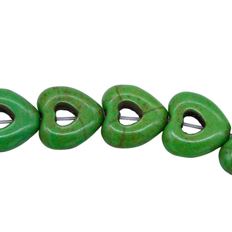 25ST612-GH: 15mm Green Magnesite Hollow Heart Beads 15.5"