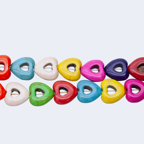 25ST612-MH: 15mm Mix Magnesite Hollow Heart Beads 15.5"