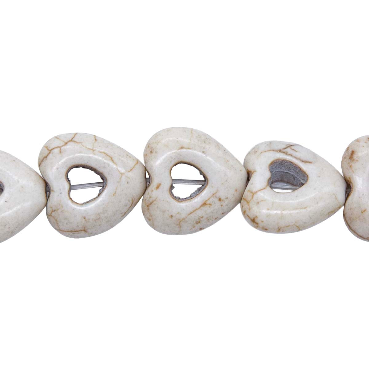 25ST612-WH: 15mm White Magnesite Hollow Heart Beads 15.5"