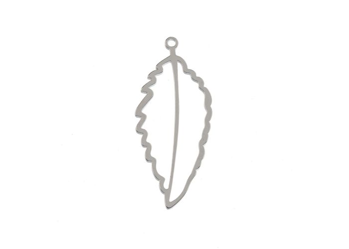 DZ1406-40: Beadwork Findings Silver Pendant Art Leaf 18.5x41.5mm 4PPK