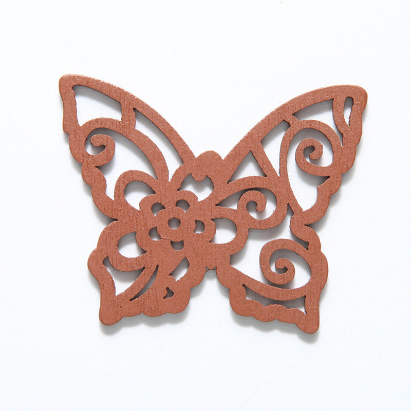 48WC820-56R: Cut Wood Butterfly Flower 48mm Brown 3PC