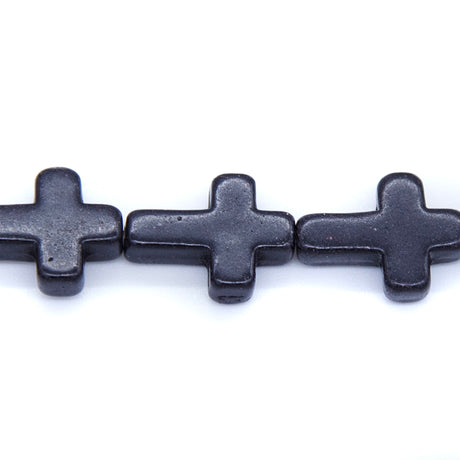27ST612-BK: Magnesite Cross Beads Black 12x16mm 15.5"