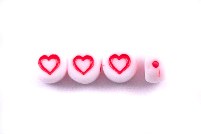 6LB144-HT: CZ Alphabet Beads Heart White/Red 6mm 400PC