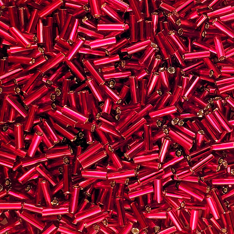 3BB446-L: CZ Bugle Bead SIL Line Garnet Round Hole #3-50GM