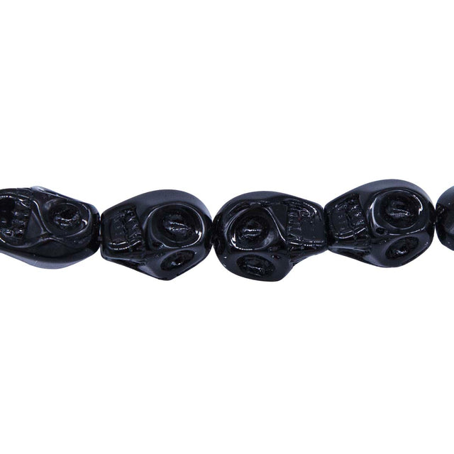 2CG410: 12mm Black Obsidian Skull Beads 15.5"