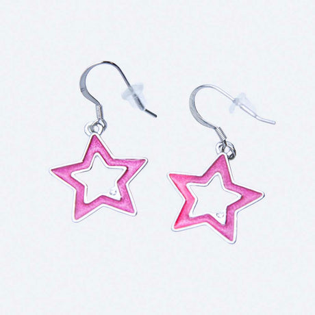 2ME4921: Earring Star Pink Enamel w/Crystal 19mm - 1 Pair